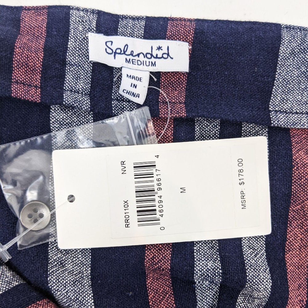 Splendid Linen Striped Jumpsuit NEW M Navy Pink NWT - Picture 6 of 12